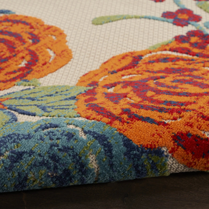9' X 12' Ivory Green Blue Red And Orange Floral Indoor Outdoor Area Rug Homeroots Outdoor