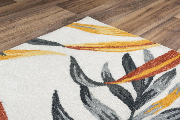 9' X 12' Ivory Orange Red And Gray Floral Hand Tufted Area Rug Homeroots Home Decor
