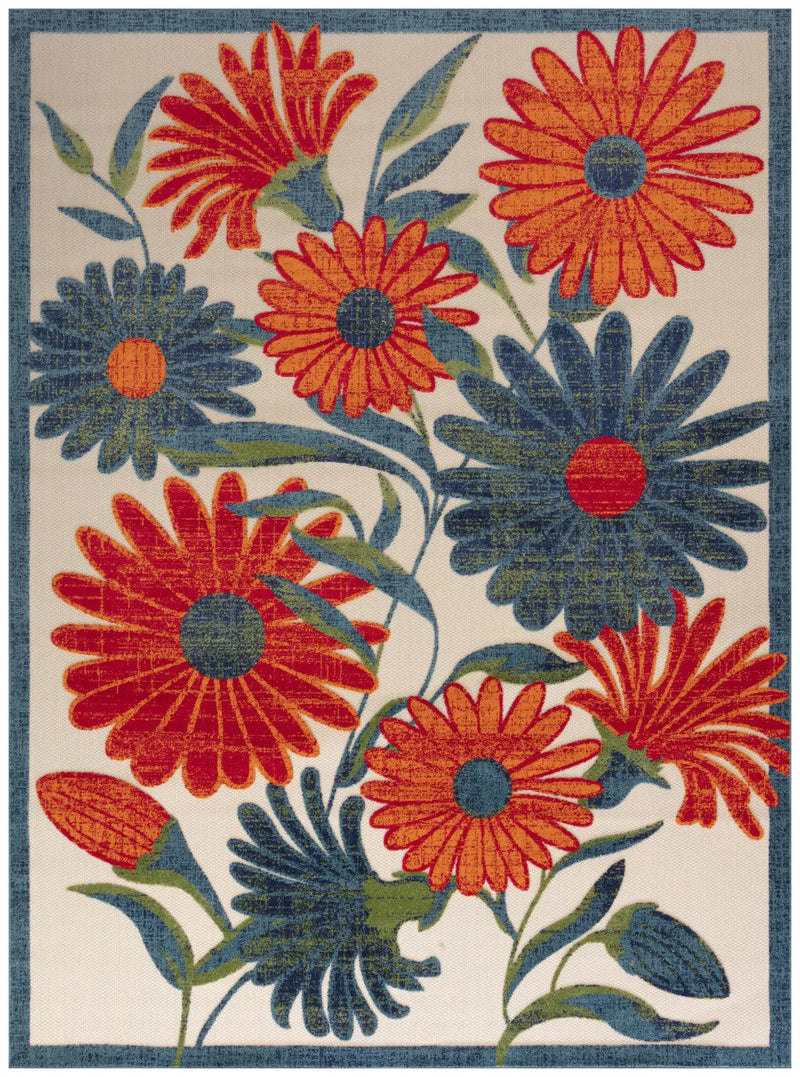 9' X 12' Ivory Red Blue And Green Floral Indoor Outdoor Area Rug Homeroots Outdoor