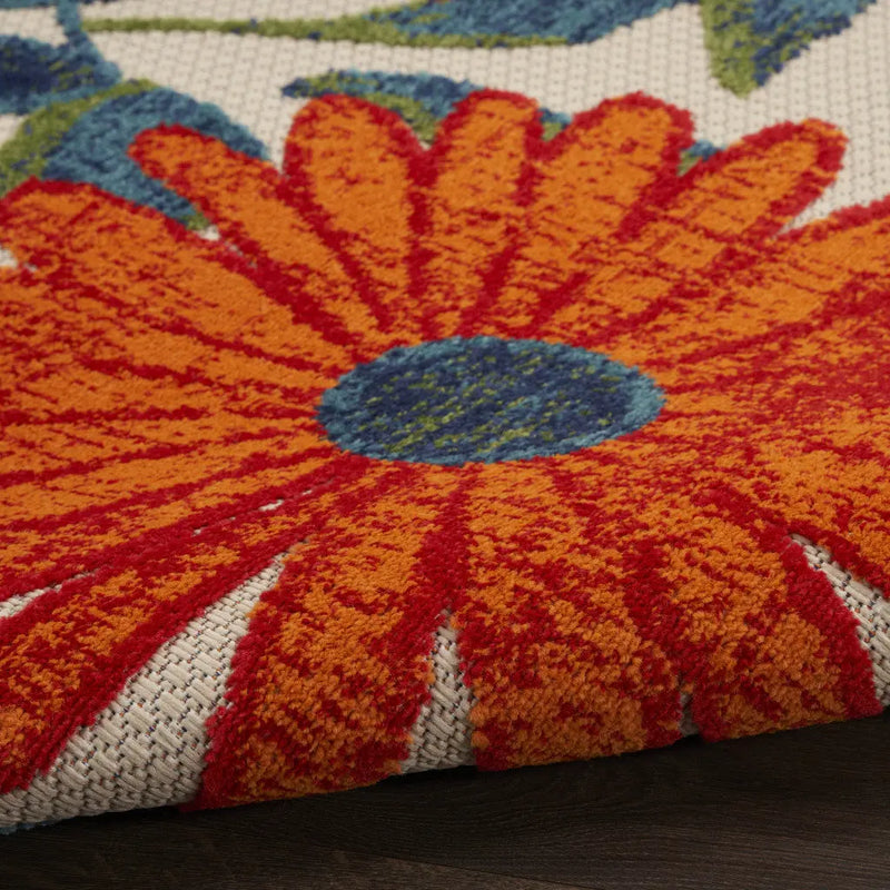 9' X 12' Ivory Red Blue And Green Floral Indoor Outdoor Area Rug Homeroots Outdoor