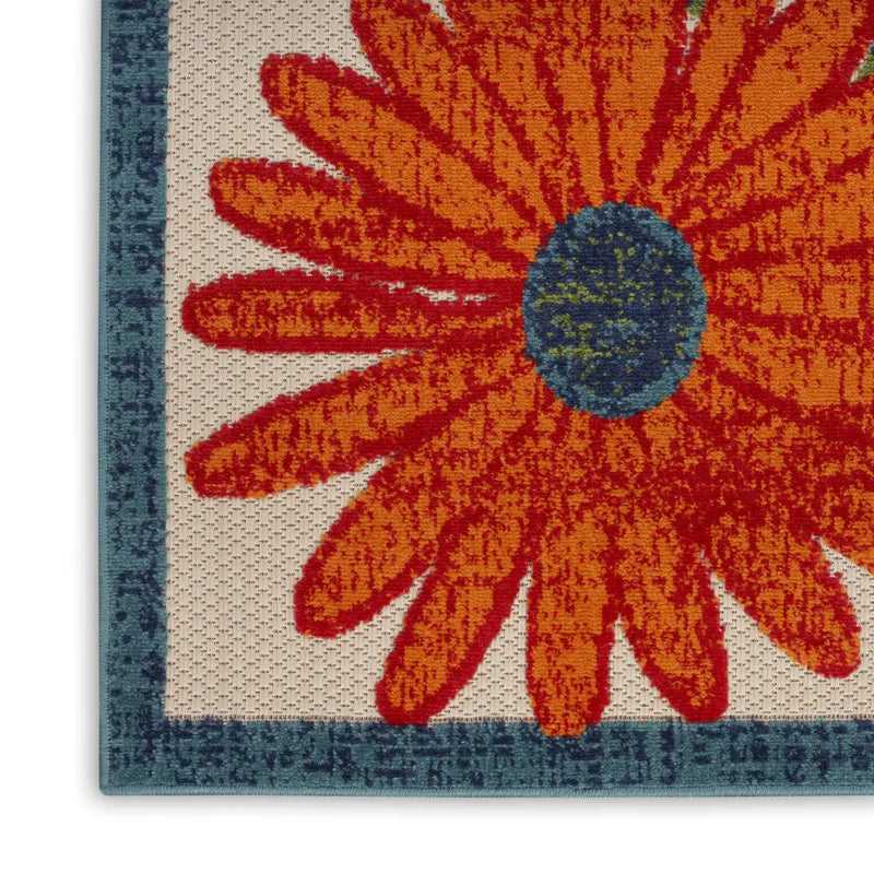 9' X 12' Ivory Red Blue And Green Floral Indoor Outdoor Area Rug Homeroots Outdoor
