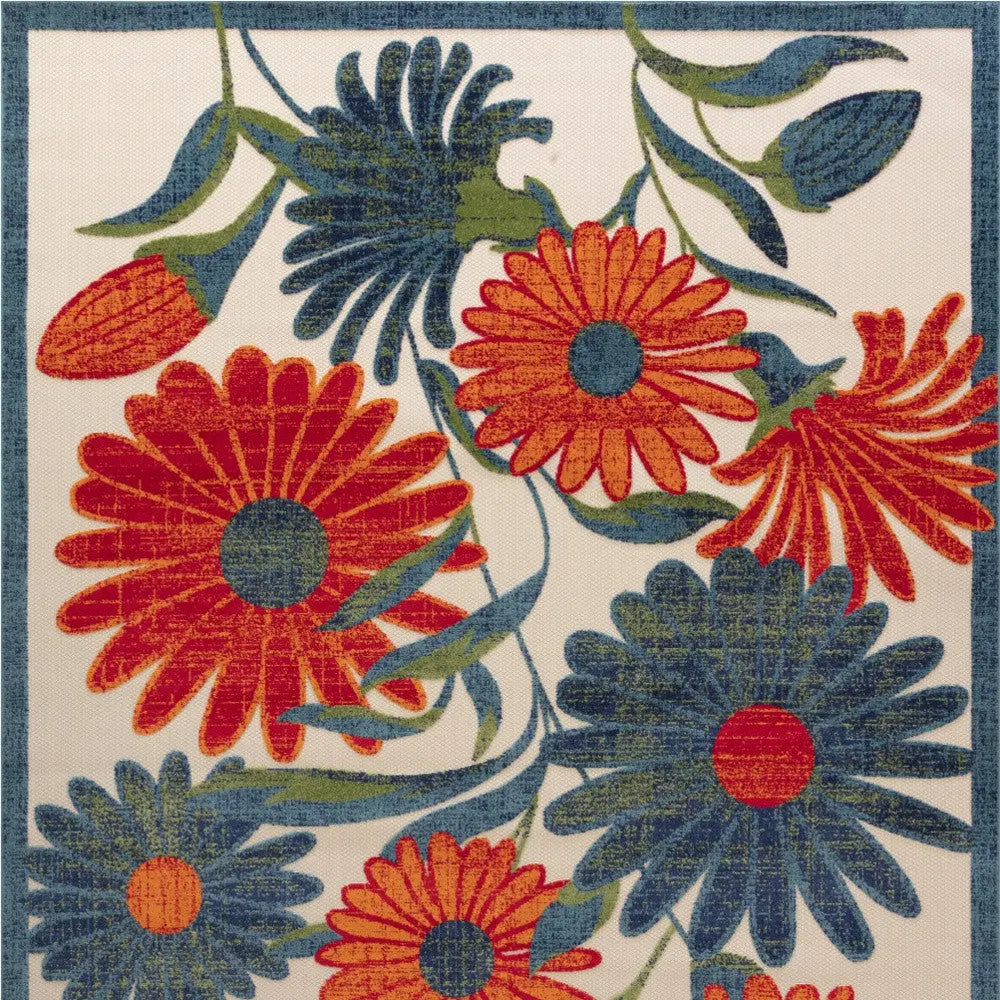 9' X 12' Ivory Red Blue And Green Floral Indoor Outdoor Area Rug Homeroots Outdoor