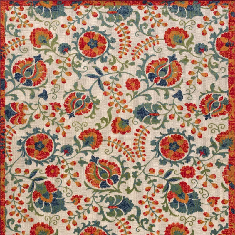 9' X 12' Ivory Red Blue And Green Floral Indoor Outdoor Area Rug Homeroots Outdoor