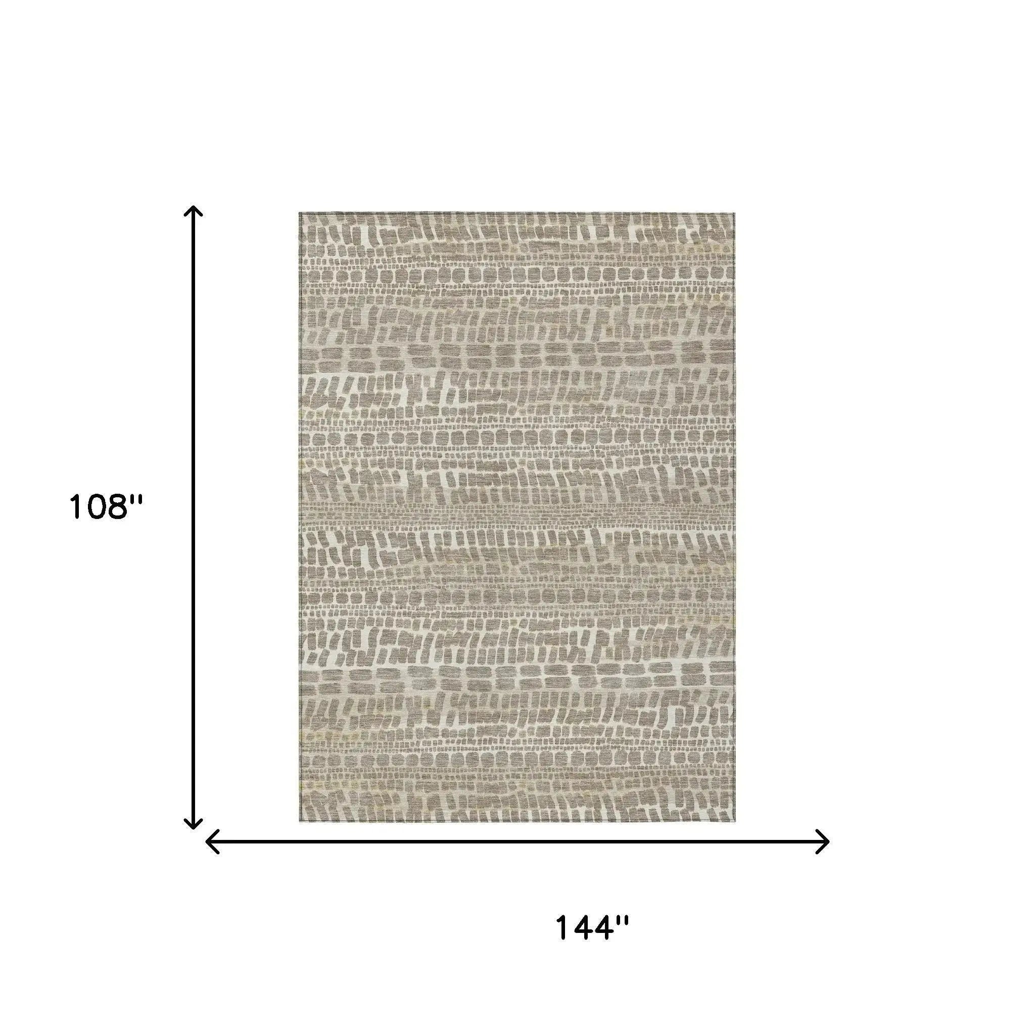 9' X 12' Khaki And Beige Abstract Washable Indoor Outdoor Area Rug Homeroots Outdoor