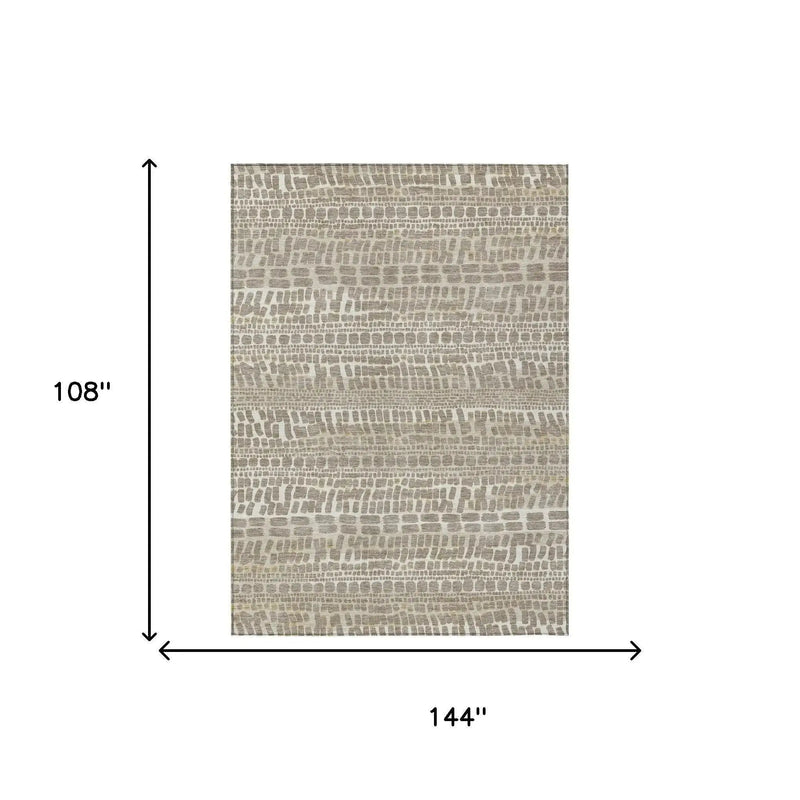 9' X 12' Khaki And Beige Abstract Washable Indoor Outdoor Area Rug Homeroots Outdoor