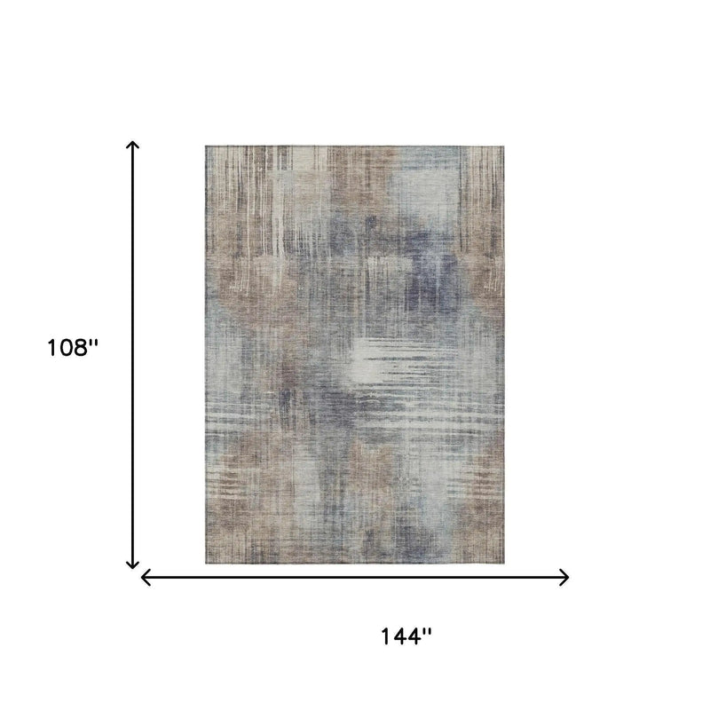 9' X 12' Khaki And Brown Abstract Washable Indoor Outdoor Area Rug Homeroots Outdoor
