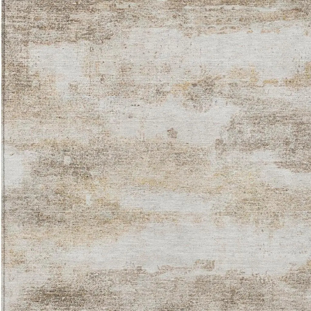 9' X 12' Khaki And Brown Abstract Washable Indoor Outdoor Area Rug Homeroots Outdoor