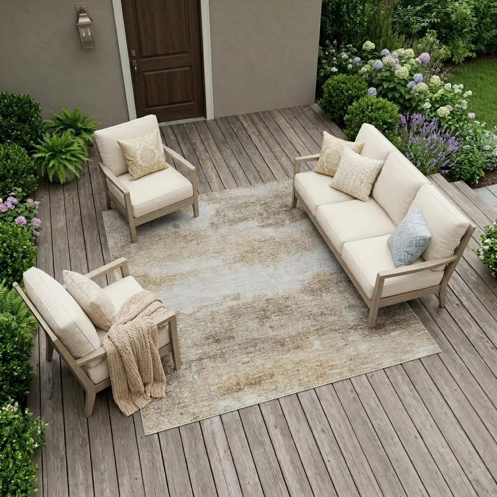 9' X 12' Khaki And Brown Abstract Washable Indoor Outdoor Area Rug Homeroots Outdoor