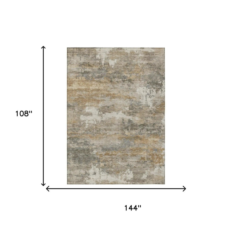 9' X 12' Khaki And Brown Abstract Washable Indoor Outdoor Area Rug Homeroots Outdoor