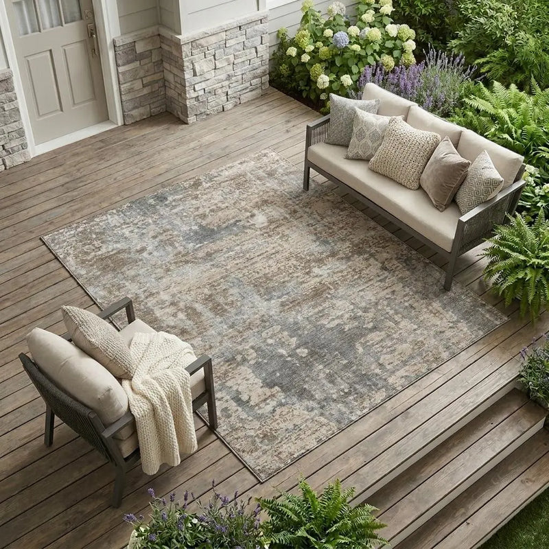 9' X 12' Khaki And Brown Abstract Washable Indoor Outdoor Area Rug Homeroots Outdoor
