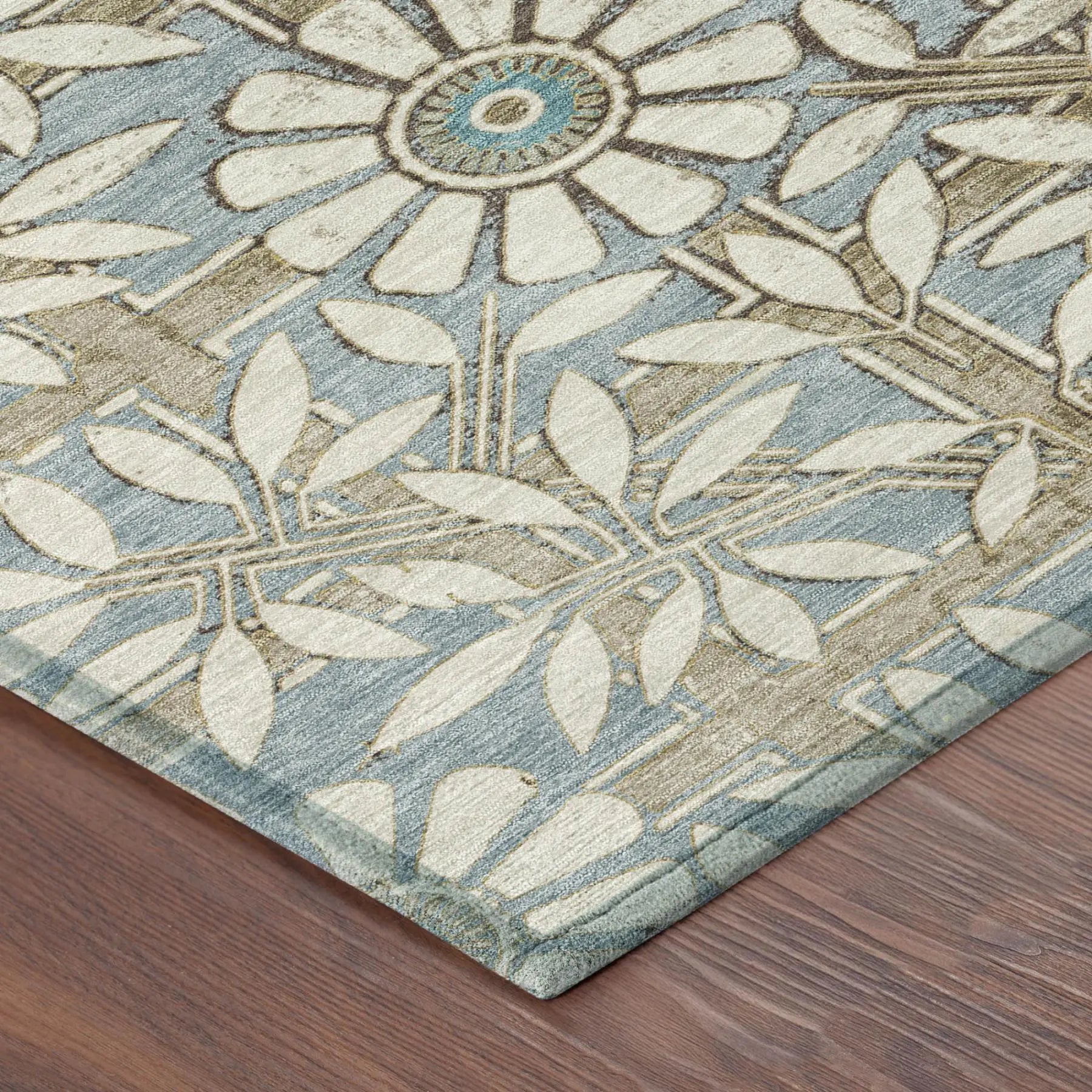 9' X 12' Khaki And Brown Floral Washable Indoor Outdoor Area Rug Homeroots Outdoor