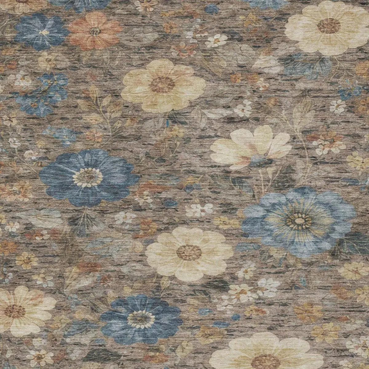 9' X 12' Khaki And Brown Floral Washable Indoor Outdoor Area Rug Homeroots Outdoor