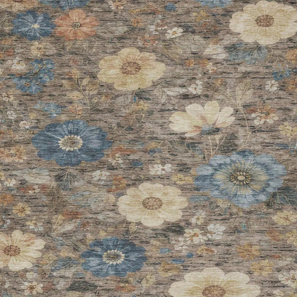 9' X 12' Khaki And Brown Floral Washable Indoor Outdoor Area Rug Homeroots Outdoor