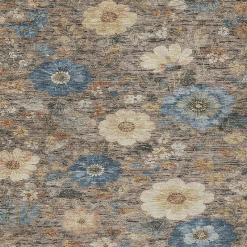 9' X 12' Khaki And Brown Floral Washable Indoor Outdoor Area Rug Homeroots Outdoor