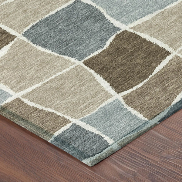 9' X 12' Khaki And Brown Geometric Washable Indoor Outdoor Area Rug Homeroots Outdoor