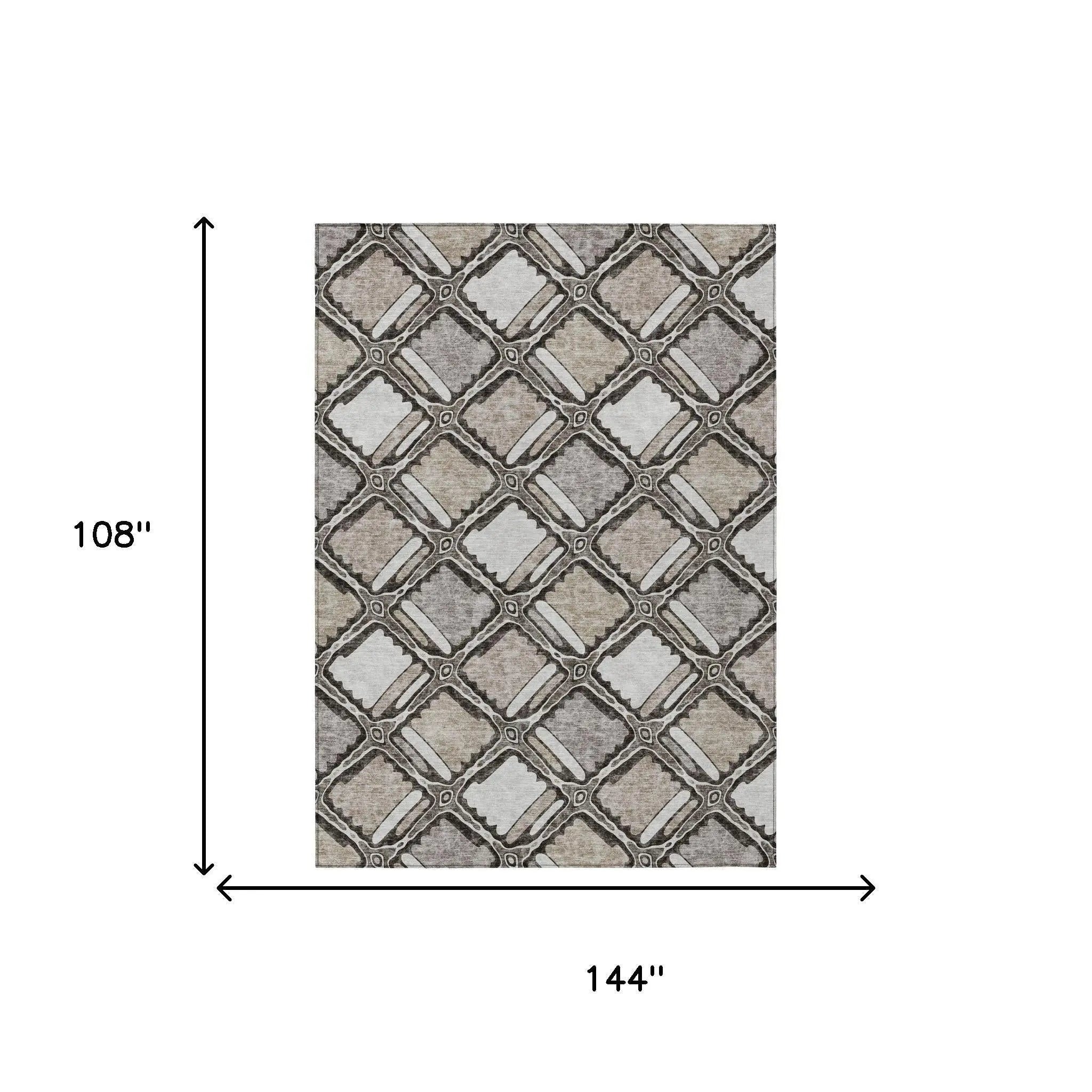 9' X 12' Khaki And Brown Geometric Washable Indoor Outdoor Area Rug Homeroots Outdoor