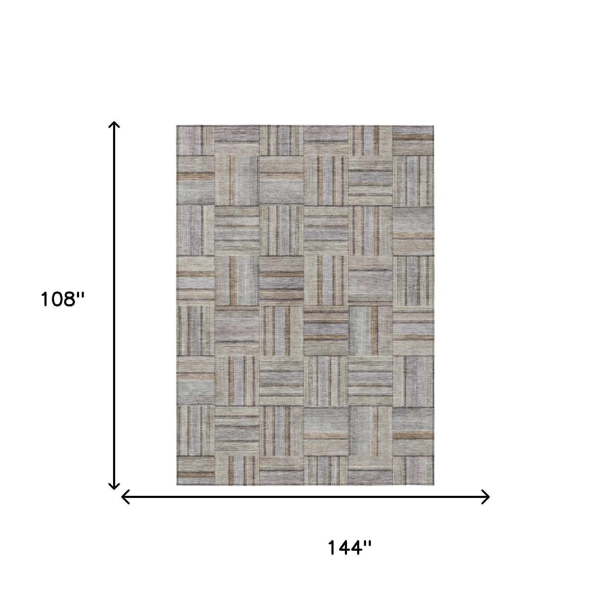 9' X 12' Khaki And Brown Geometric Washable Indoor Outdoor Area Rug Homeroots Outdoor