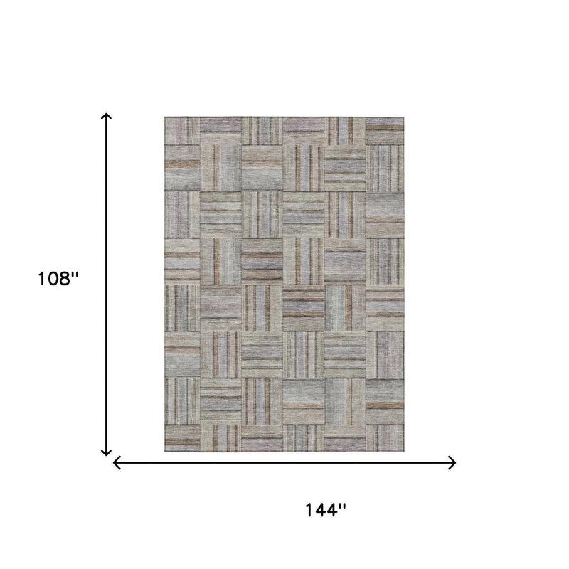 9' X 12' Khaki And Brown Geometric Washable Indoor Outdoor Area Rug Homeroots Outdoor
