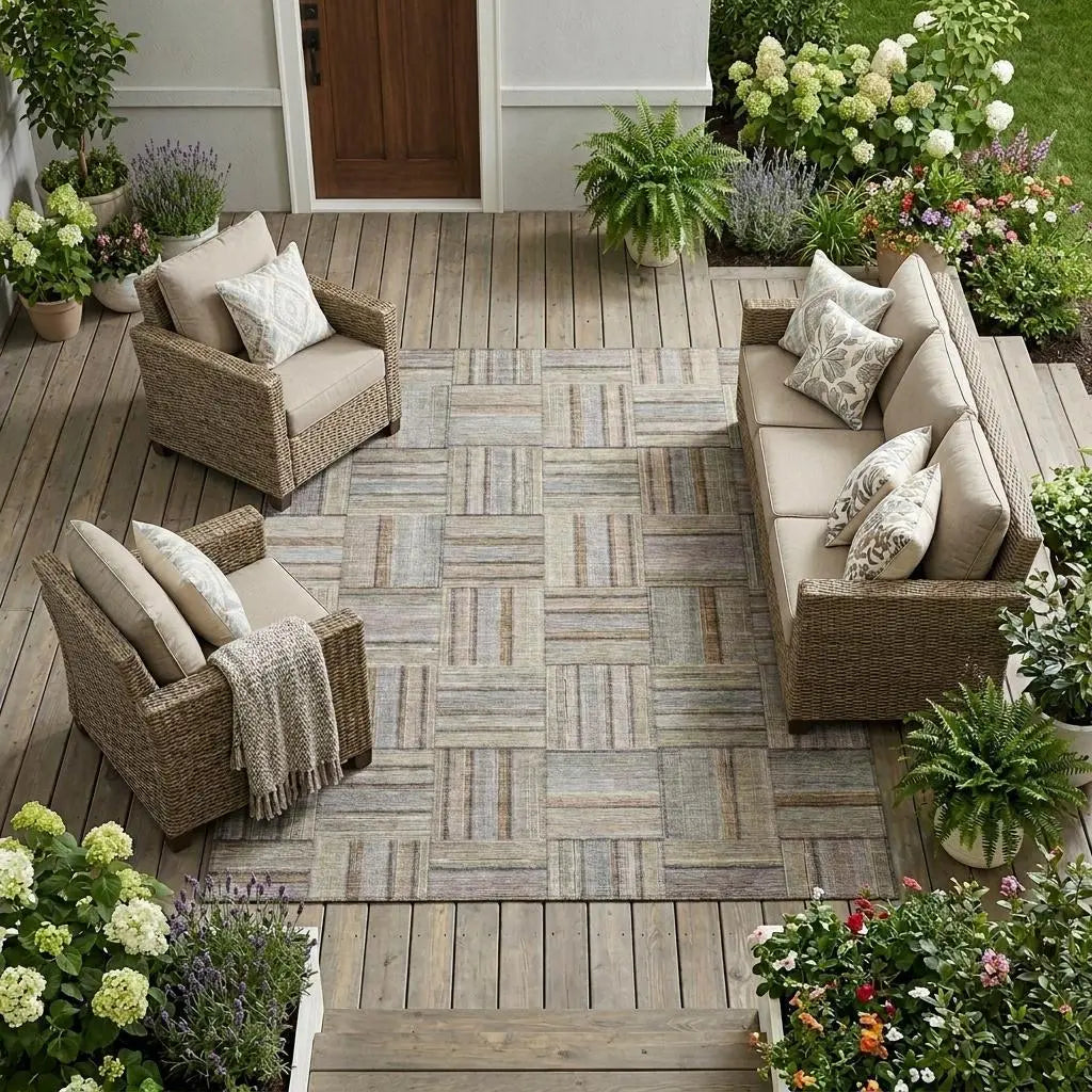 9' X 12' Khaki And Brown Geometric Washable Indoor Outdoor Area Rug Homeroots Outdoor