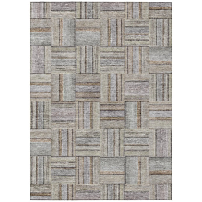 9' X 12' Khaki And Brown Geometric Washable Indoor Outdoor Area Rug Homeroots Outdoor