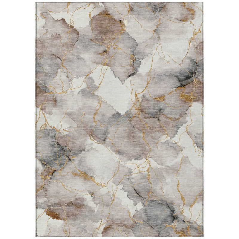 9' X 12' Khaki And Ivory Abstract Washable Indoor Outdoor Area Rug Homeroots Outdoor