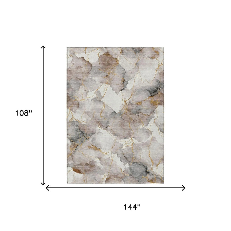 9' X 12' Khaki And Ivory Abstract Washable Indoor Outdoor Area Rug Homeroots Outdoor