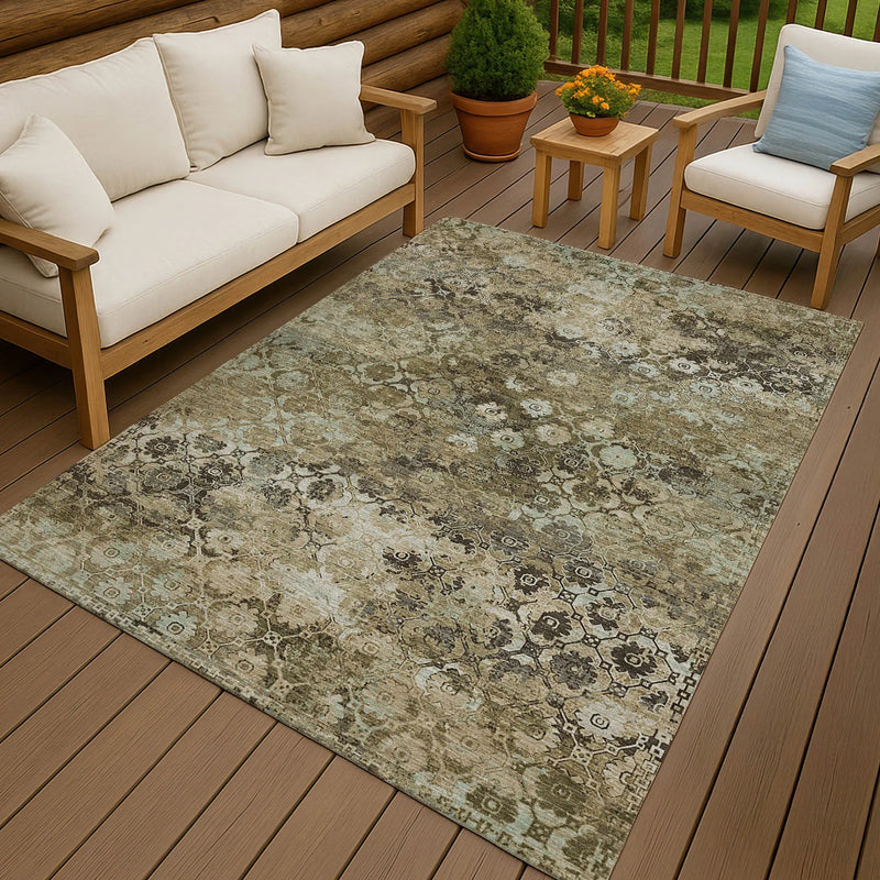 9' X 12' Khaki And Olive Green Abstract Washable Indoor Outdoor Area Rug Homeroots Outdoor