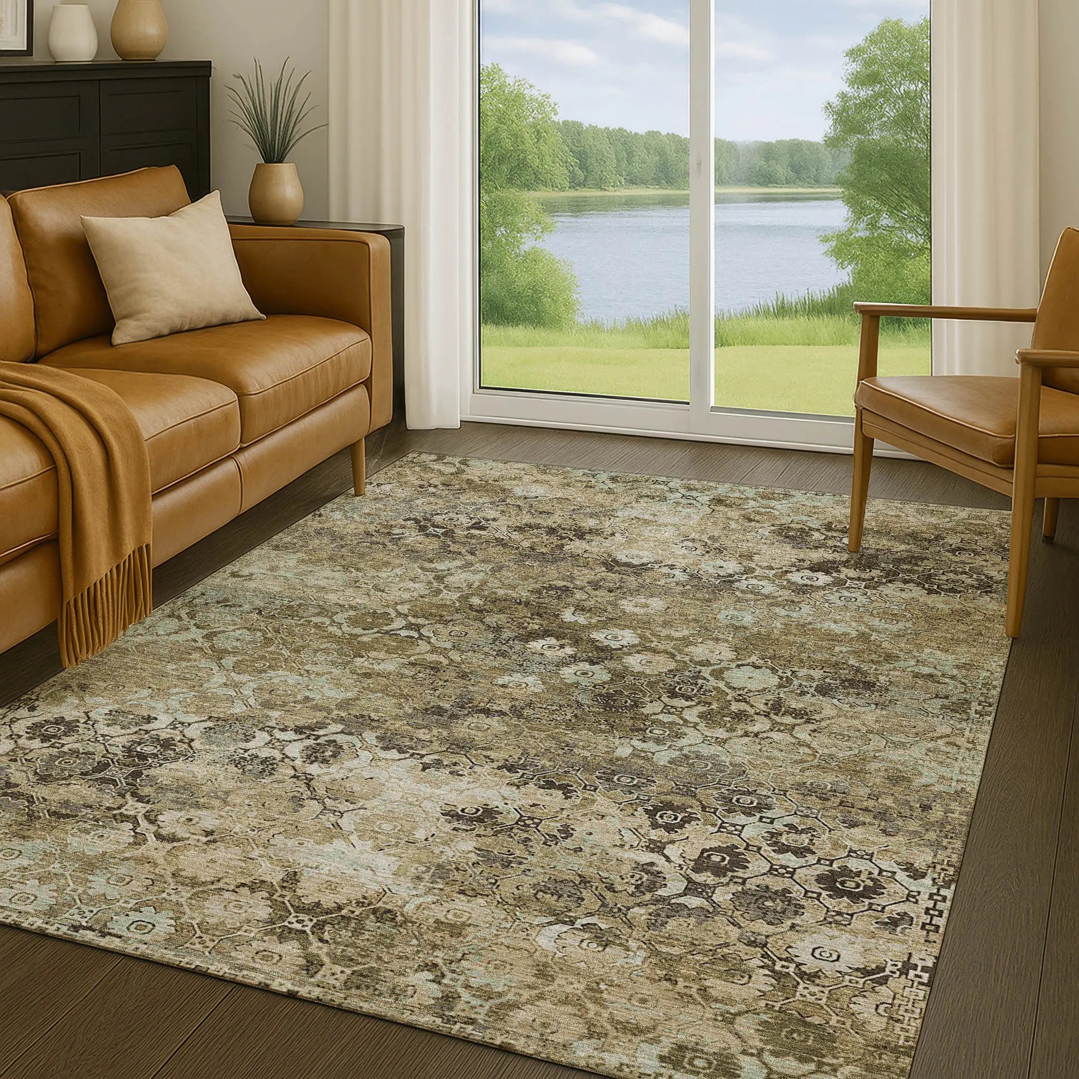 9' X 12' Khaki And Olive Green Abstract Washable Indoor Outdoor Area Rug Homeroots Outdoor