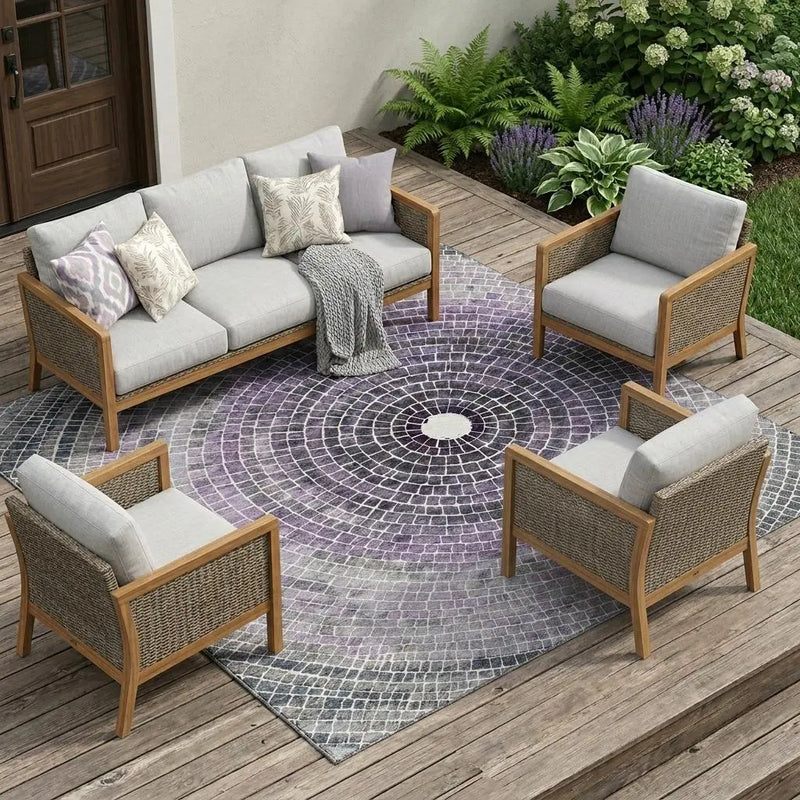 9' X 12' Lavender And Gray Geometric Washable Indoor Outdoor Area Rug Homeroots Outdoor