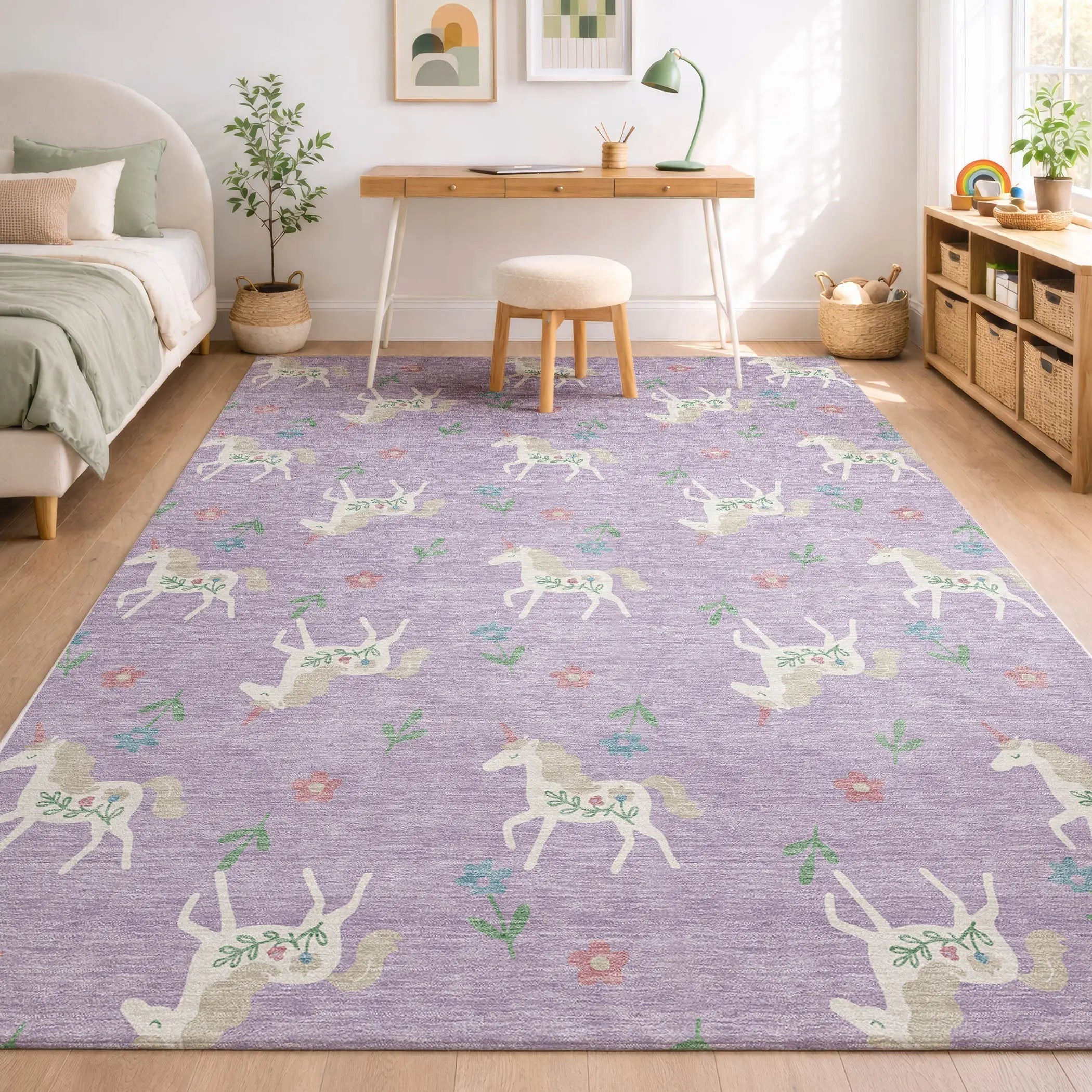 9' X 12' Lavender And Ivory Floral Washable Indoor Outdoor Area Rug Homeroots Outdoor