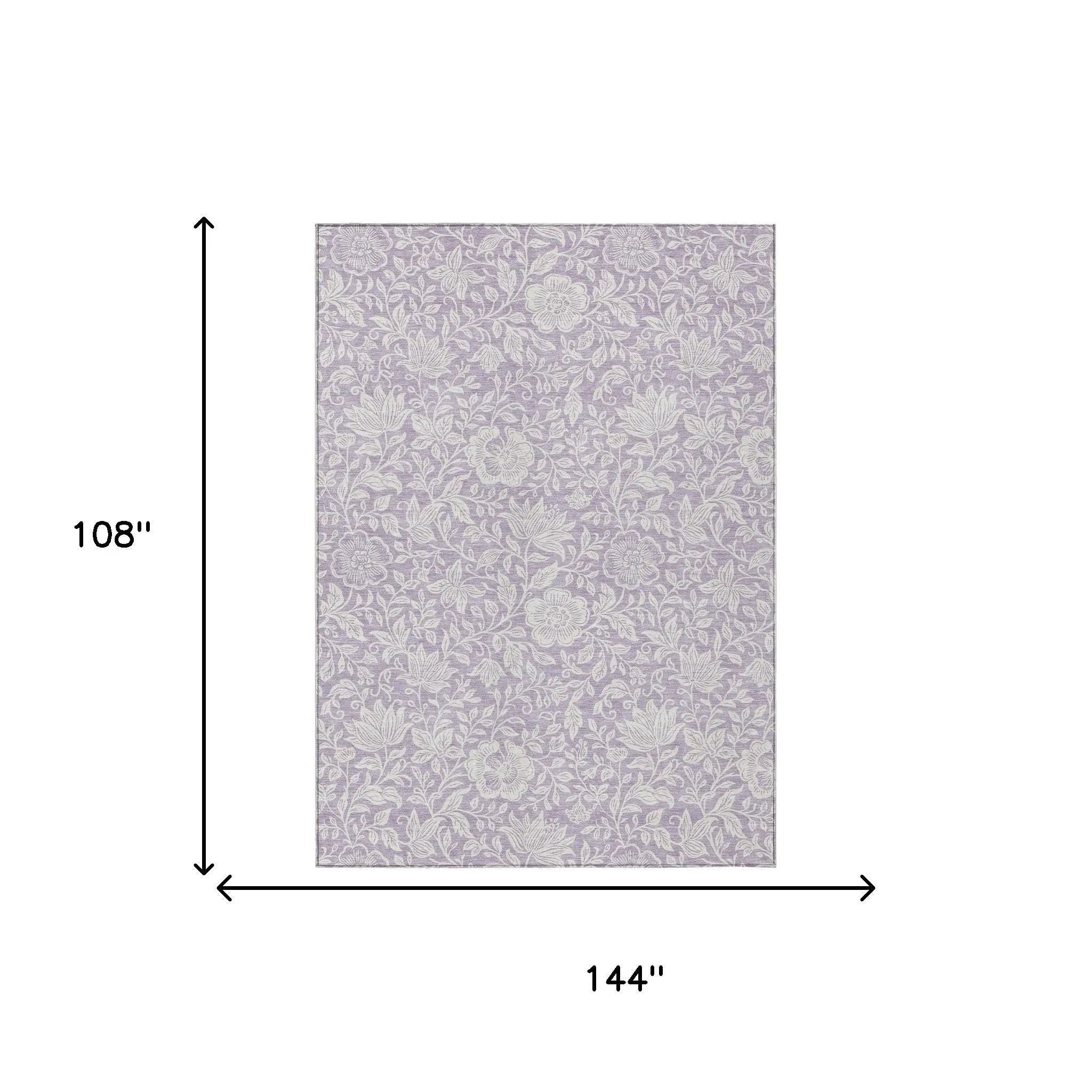 Lavender floral patterned fabric, 108"x144", soft material, perfect for elegant home décor or upholstery projects.