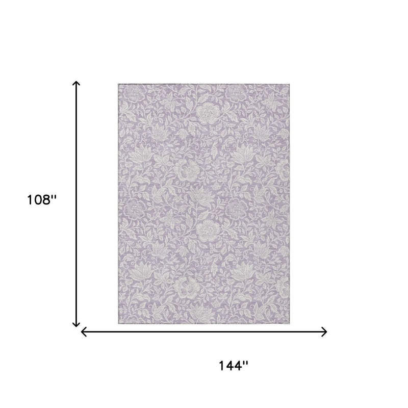 Lavender floral patterned fabric, 108"x144", soft material, perfect for elegant home décor or upholstery projects.