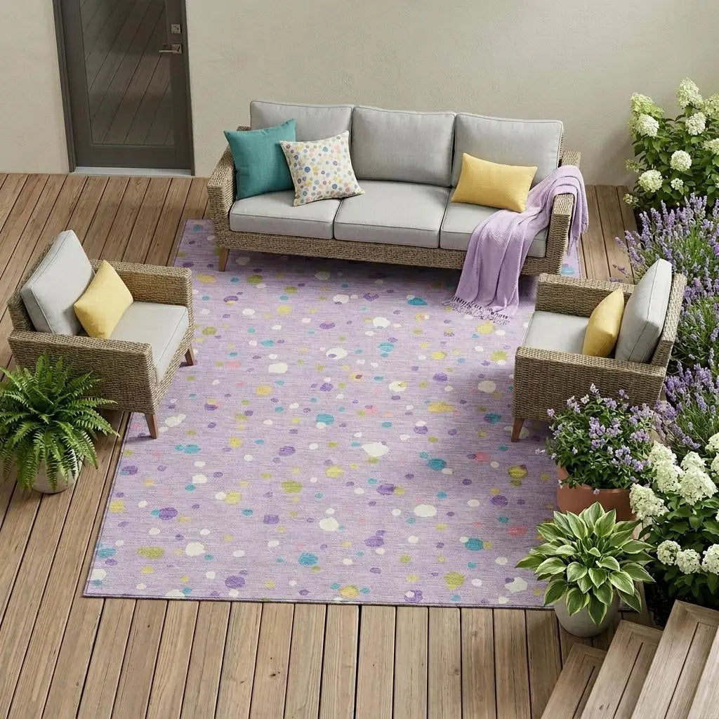 9' X 12' Lavender And Ivory Geometric Washable Indoor Outdoor Area Rug Homeroots Outdoor