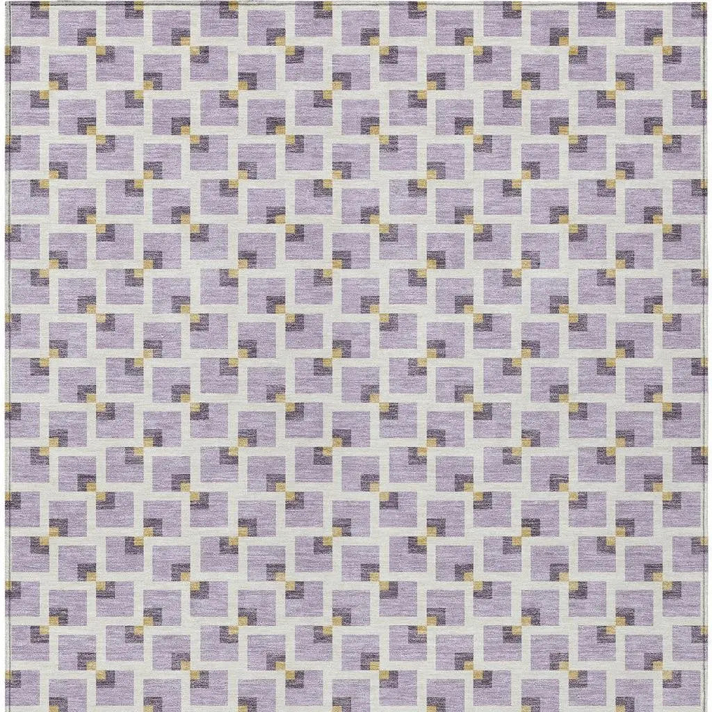 9' X 12' Lavender And Ivory Geometric Washable Indoor Outdoor Area Rug Homeroots Outdoor