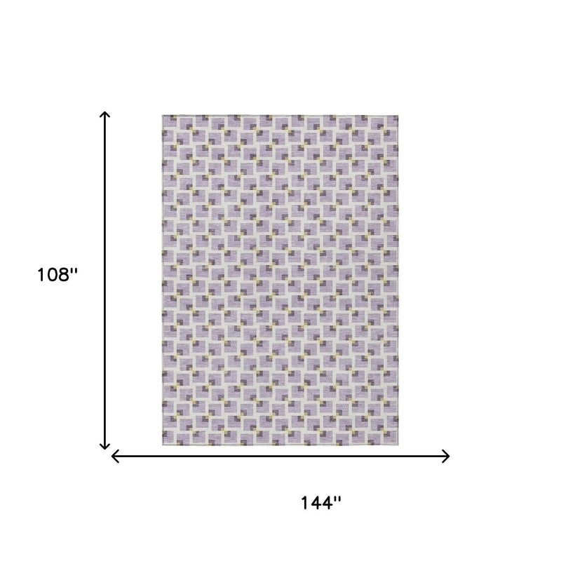 9' X 12' Lavender And Ivory Geometric Washable Indoor Outdoor Area Rug Homeroots Outdoor