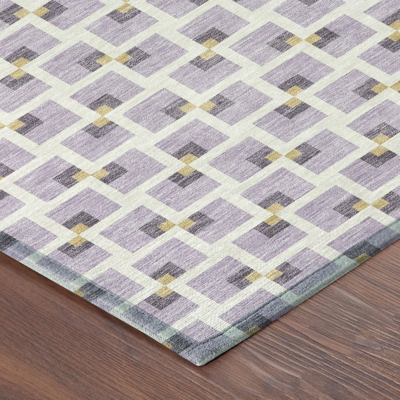 9' X 12' Lavender And Ivory Geometric Washable Indoor Outdoor Area Rug Homeroots Outdoor