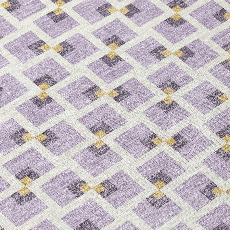 9' X 12' Lavender And Ivory Geometric Washable Indoor Outdoor Area Rug Homeroots Outdoor