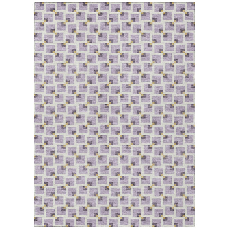 9' X 12' Lavender And Ivory Geometric Washable Indoor Outdoor Area Rug Homeroots Outdoor