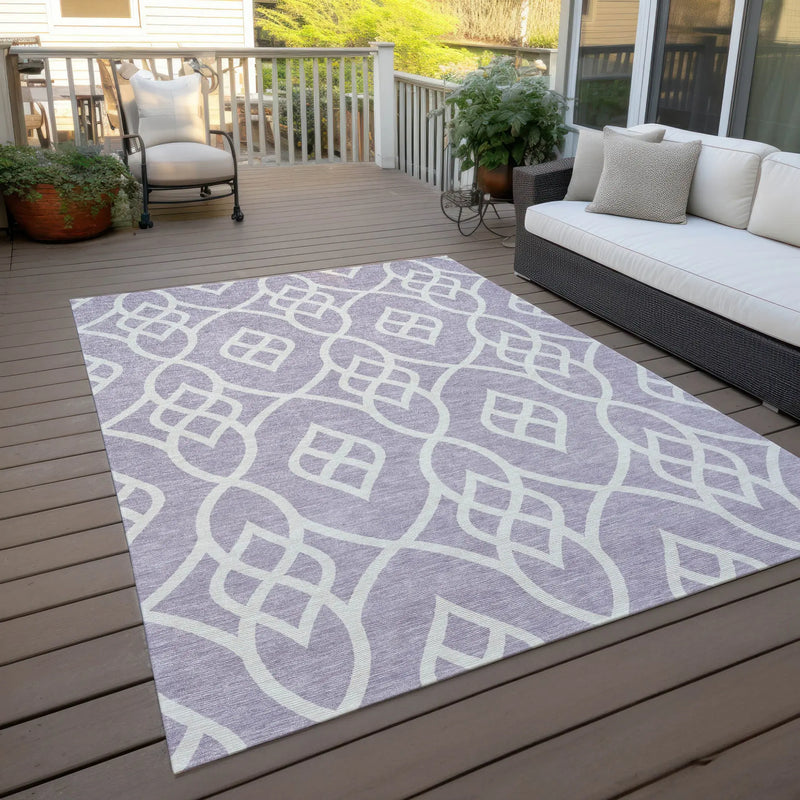 9' X 12' Lavender And Ivory Trellis Washable Indoor Outdoor Area Rug Homeroots Outdoor