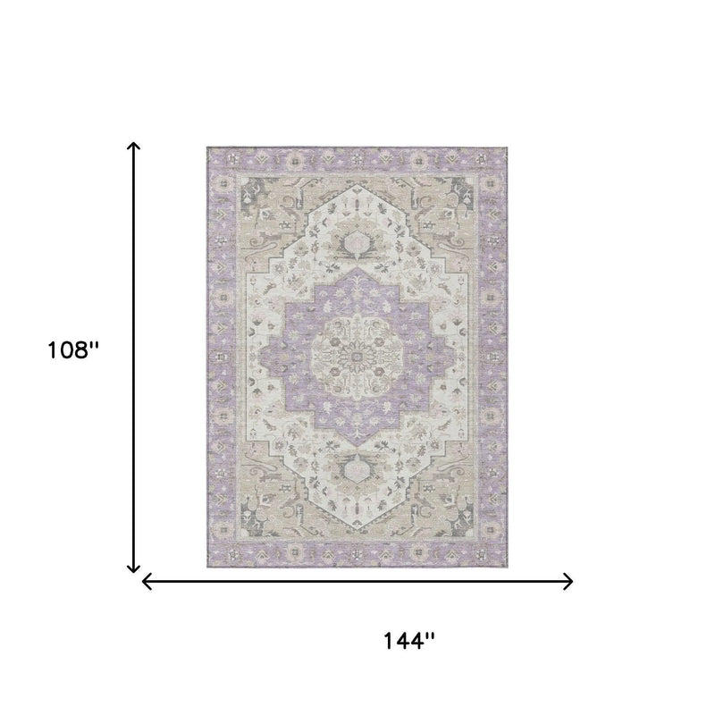 9' X 12' Lavender And Orange Oriental Washable Indoor Outdoor Area Rug Homeroots Outdoor