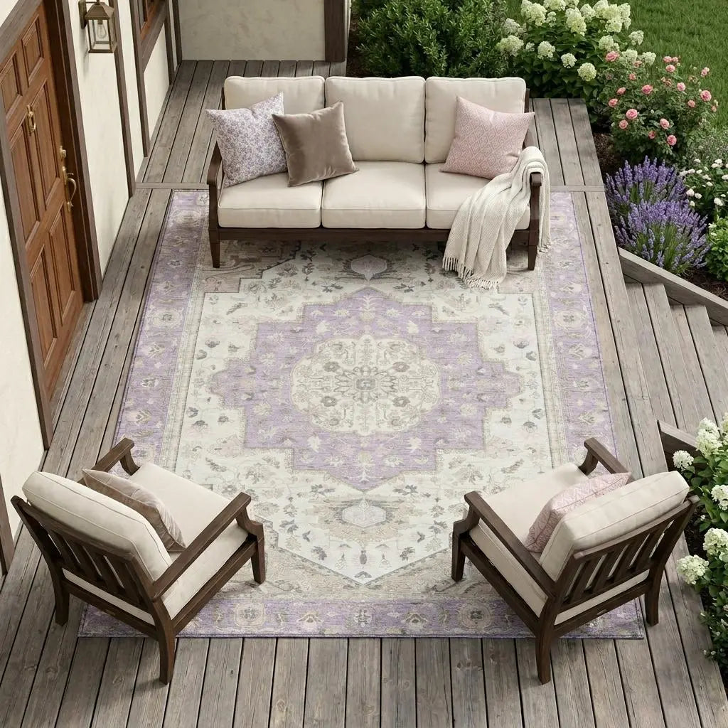 9' X 12' Lavender And Orange Oriental Washable Indoor Outdoor Area Rug Homeroots Outdoor