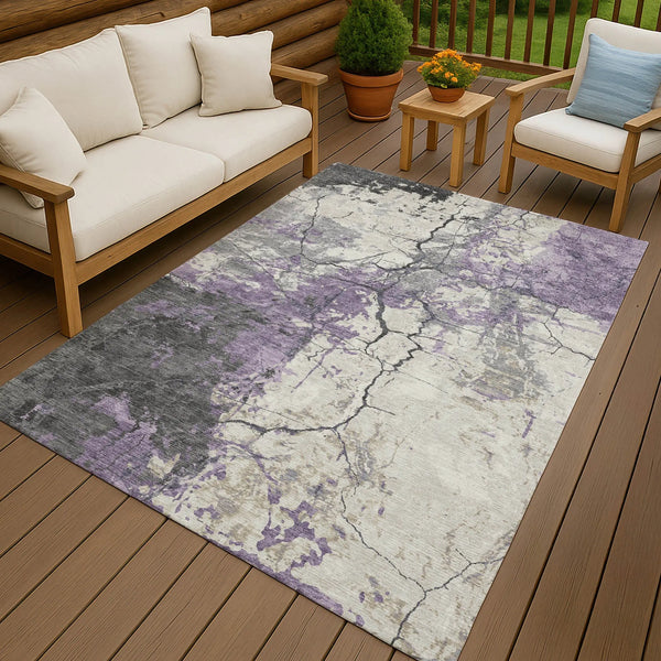 9' X 12' Lavender And Plum Abstract Washable Indoor Outdoor Area Rug Homeroots Outdoor