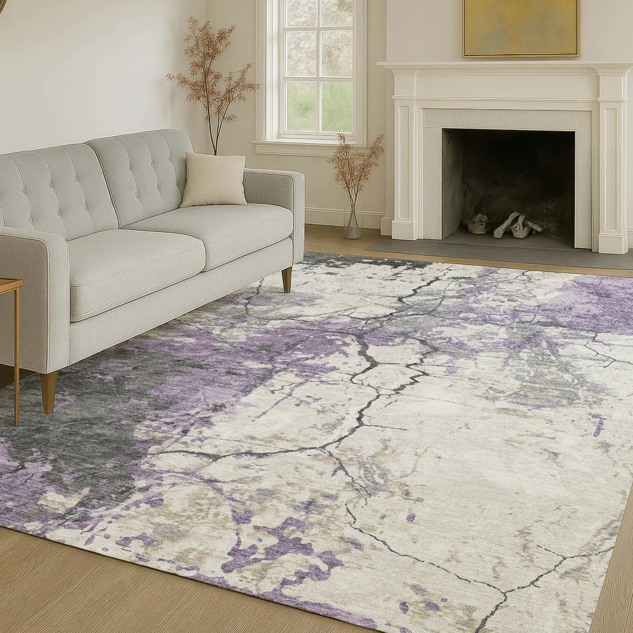 9' X 12' Lavender And Plum Abstract Washable Indoor Outdoor Area Rug Homeroots Outdoor