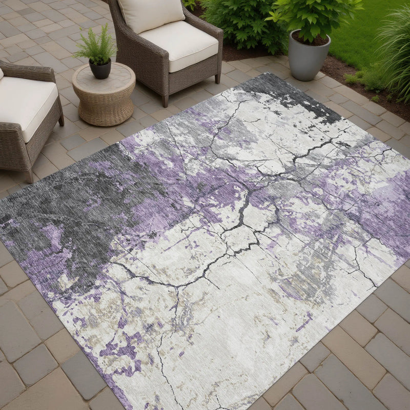9' X 12' Lavender And Plum Abstract Washable Indoor Outdoor Area Rug Homeroots Outdoor