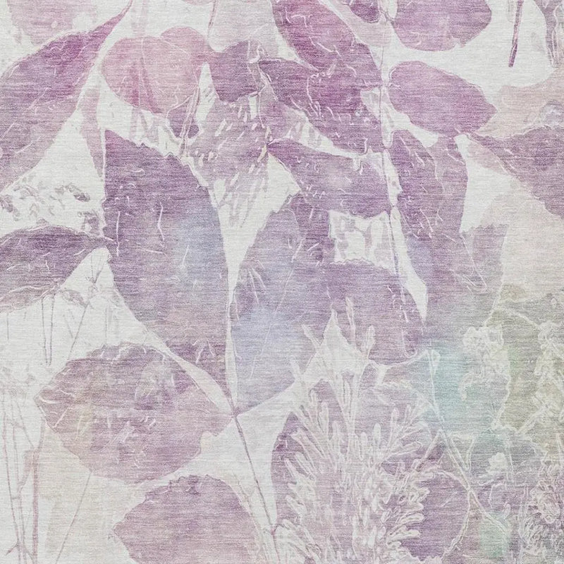 9' X 12' Lavender And Purple Botanical Leaves Washable Indoor Outdoor Area Rug Homeroots Outdoor