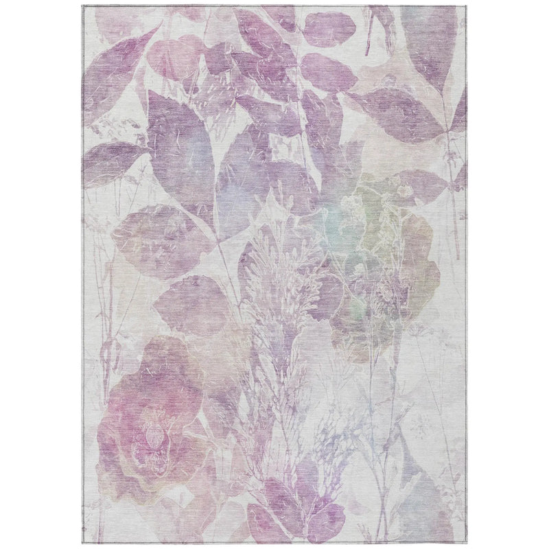 9' X 12' Lavender And Purple Botanical Leaves Washable Indoor Outdoor Area Rug Homeroots Outdoor
