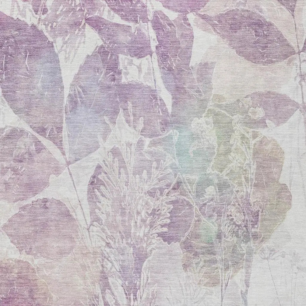 9' X 12' Lavender And Purple Botanical Leaves Washable Indoor Outdoor Area Rug Homeroots Outdoor