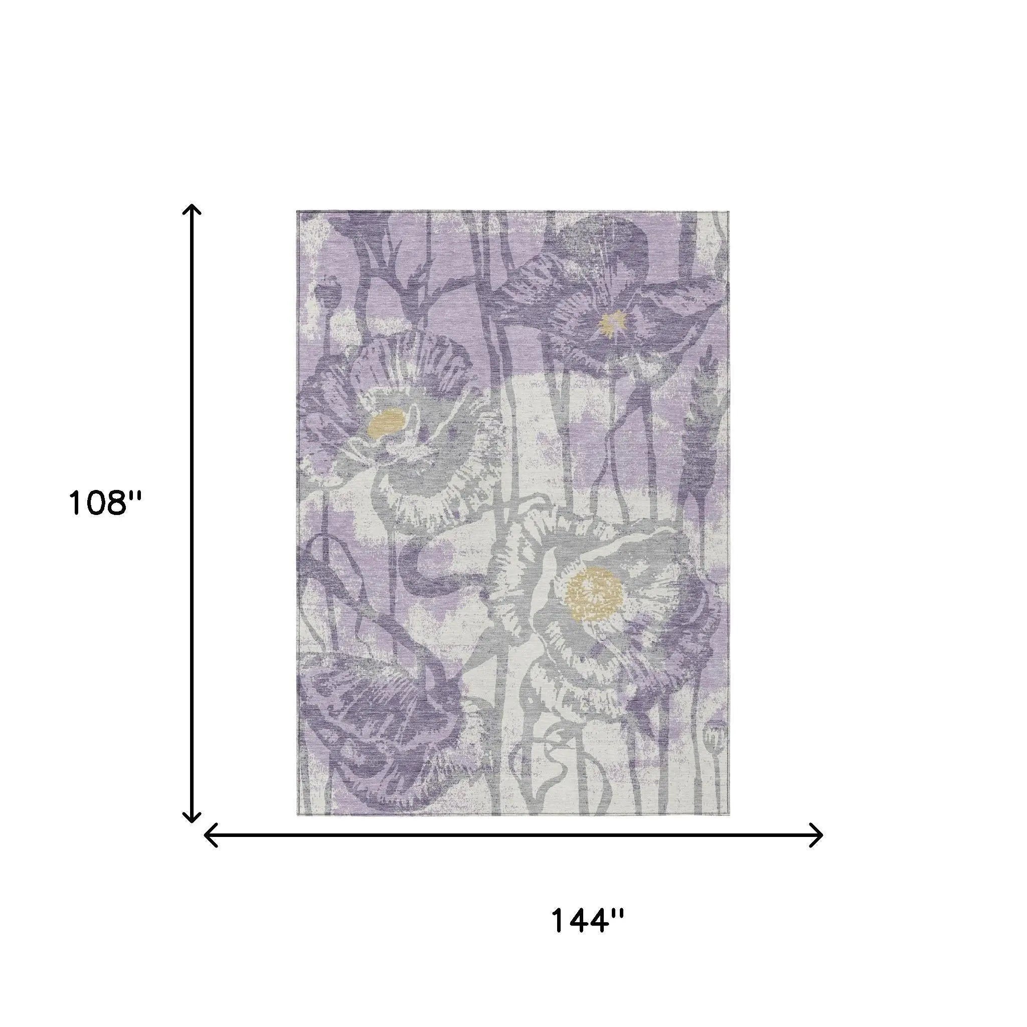 9' X 12' Lavender And Purple Floral Washable Indoor Outdoor Area Rug Homeroots Outdoor