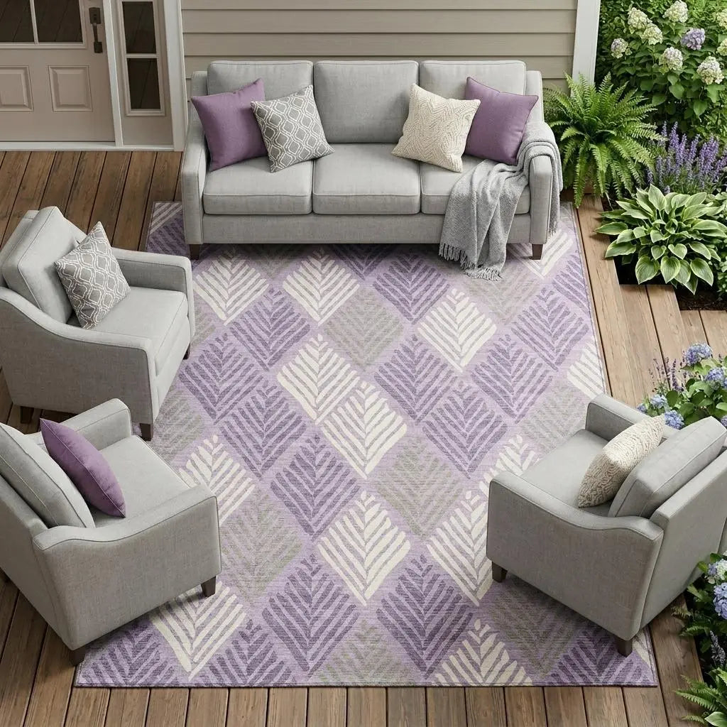 9' X 12' Lavender And Purple Geometric Washable Indoor Outdoor Area Rug Homeroots Outdoor