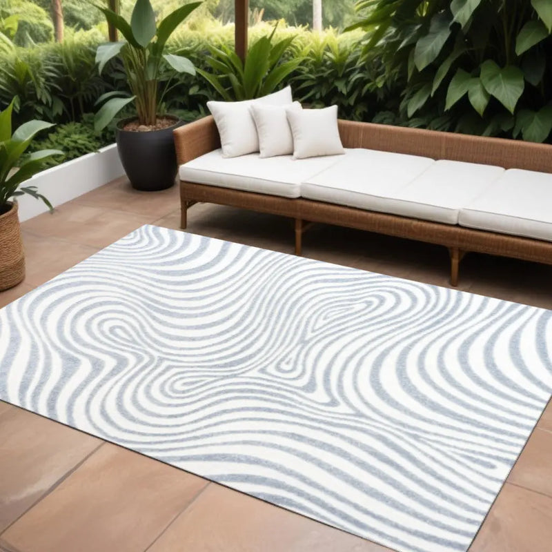 9' X 12' Light Blue And Ivory Abstract Indoor Outdoor Area Rug Homeroots Outdoor